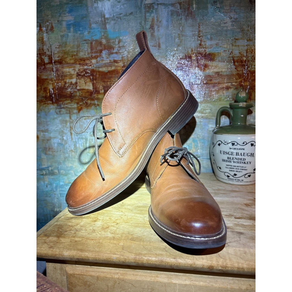 Cole Haan Mens Tan Leather Chukka Boots Ankle Dress Boots Burnished Toe